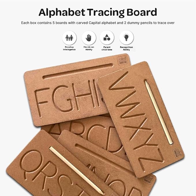 Mini Leaves Alphabet Tracing Board Wooden Board With 2 Dummy Pencils | Tracing Letters for Kids Toddler Writing Tools for Beginners