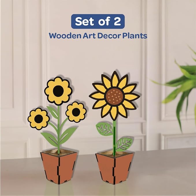 Mini Leaves Creative Me Diy 3d Wooden Flower Pots Art and Craft Paint Kit for 4+ Kids | Decoration Craft Kit for Kids | Set of 2