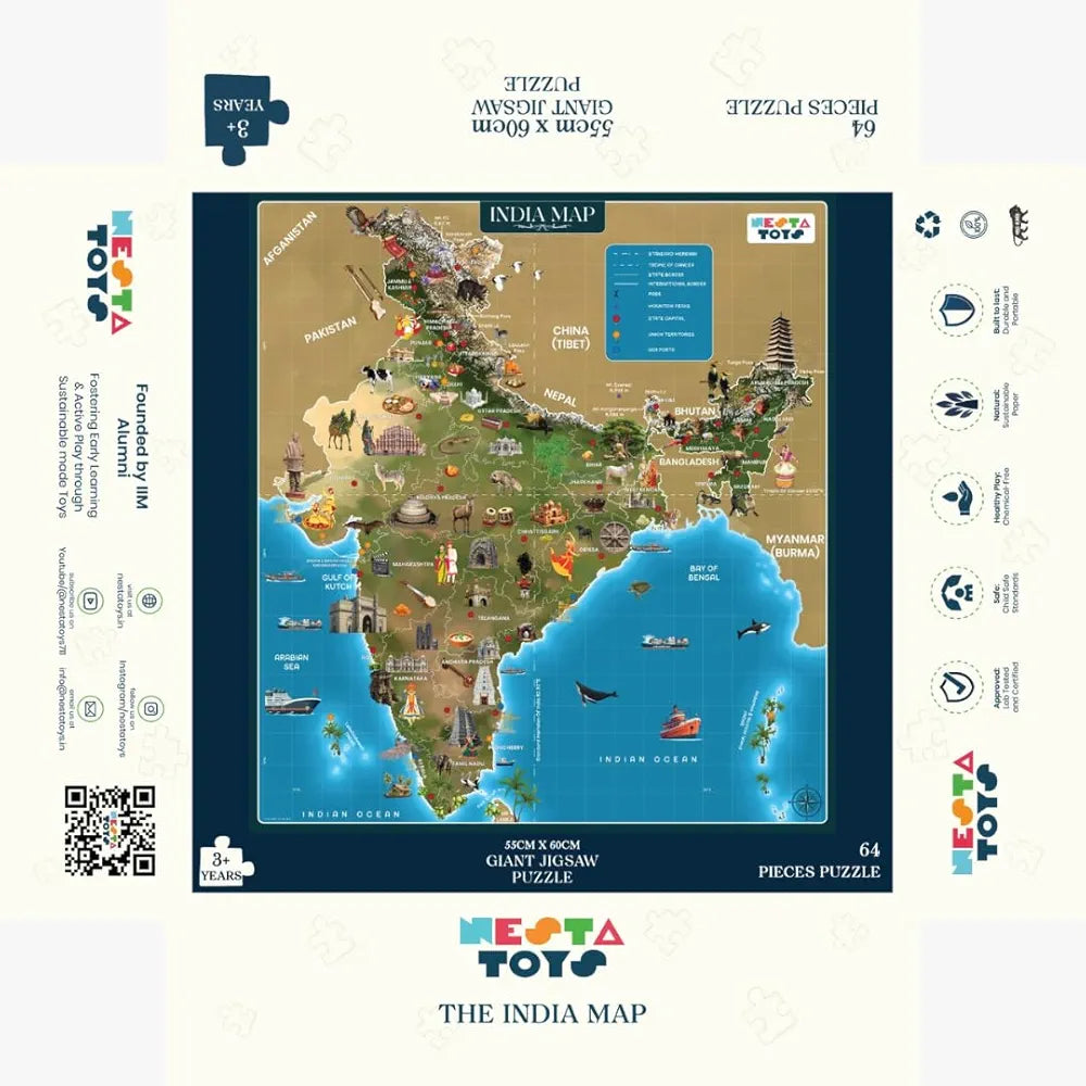 NESTA TOYS - Floor Puzzle & Game - India Map, Jigsaw & Toddler Puzzles, Educational Toy, Gifts for Boys & Girls Ages 3, 4, 5, 6, 7 | Geography for Kids 