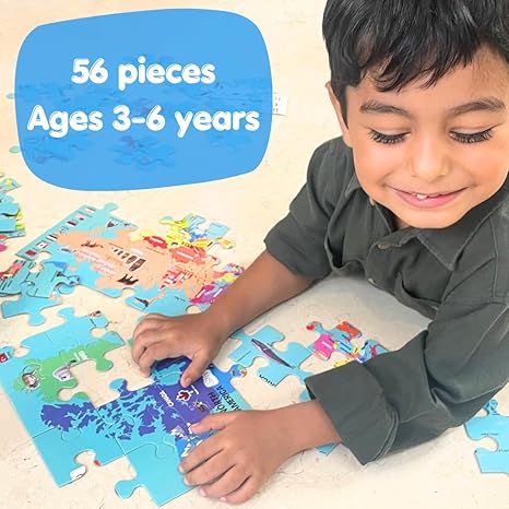 CocoMoco Kids World Map Puzzle for 3 to 6 Year Old Boys and Girls 56 Pieces Learning and Educational