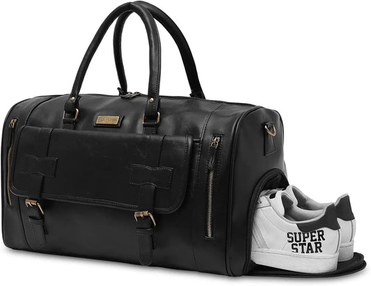 Fur Jaden Weekender Premium Duffle Bag with Shoe Pocket for Travel for Men and Women Made of Faux Leather with Attachable Shoulder Strap Cabin Holiday Bag 