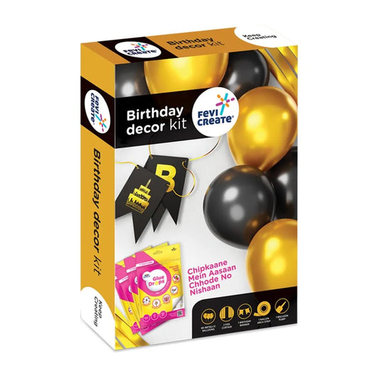 Fevicreate Unforgettable Celebrations with the Fevicreate Birthday Decor Kit - Metallic Balloons, Blowing Pump, Balloon Arch, Birthday Banner, Fevicol Glue Drops - Effortless Elegance!