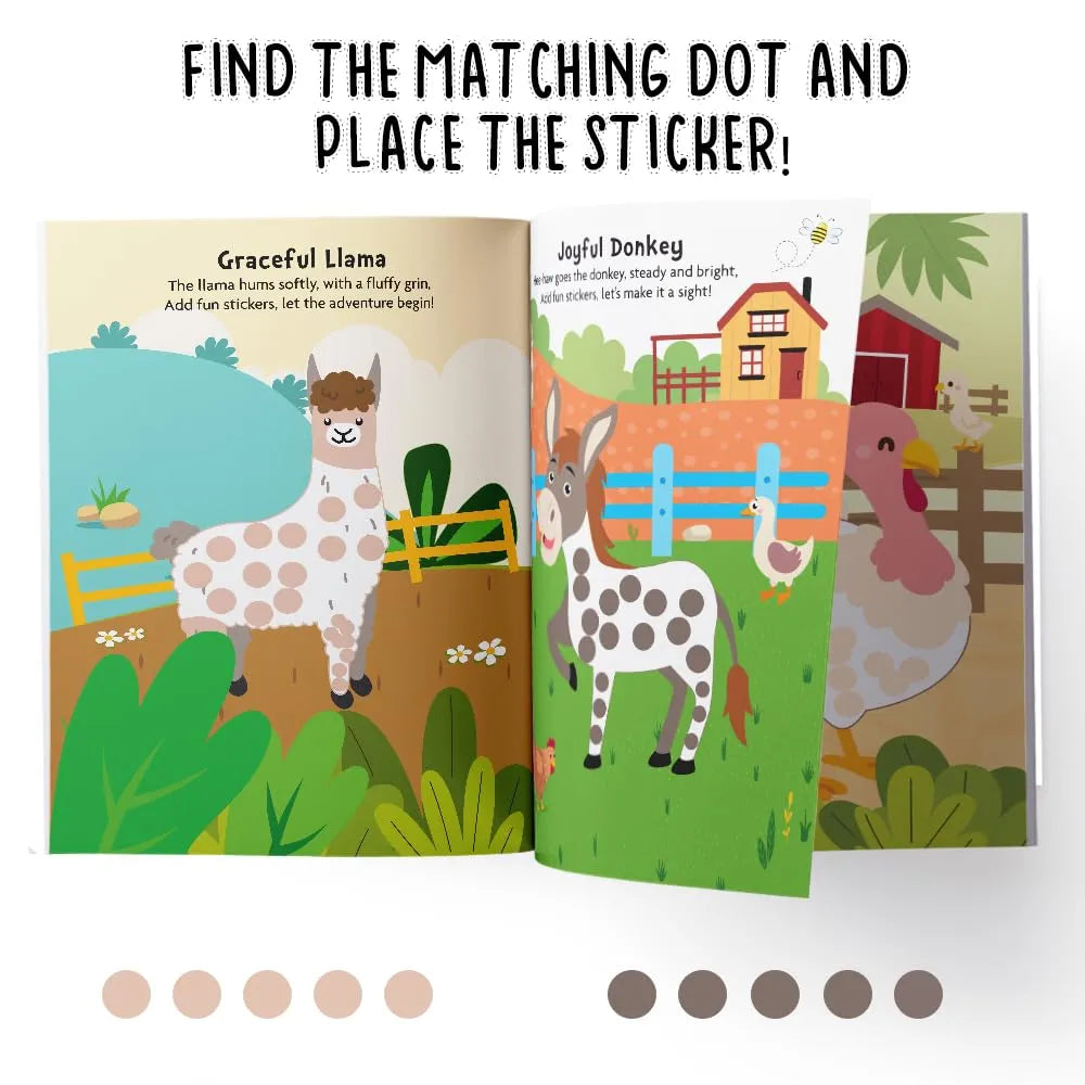 Farm Animals Dotted Fun Sticker Book for Kids Age 2+ I 800+ Dotted Stickers I 16 Pages + 4 Sticker Sheets I Fun Preschool Activity Book By Majestic Book Club