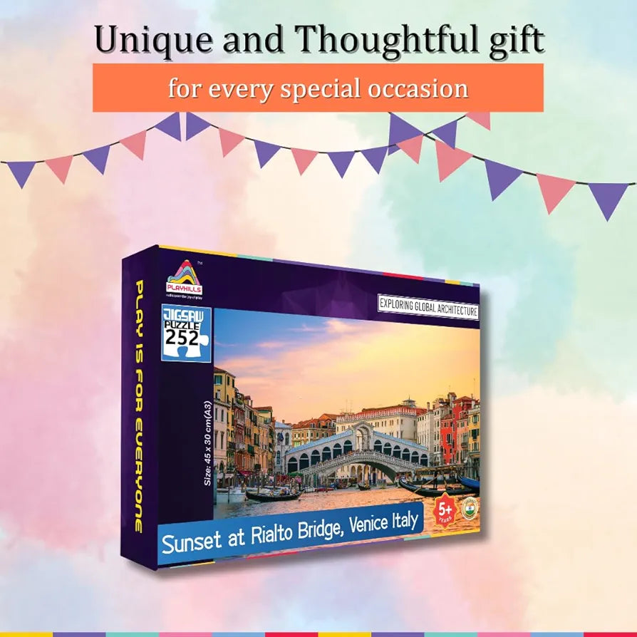 Playhills Sunset at Rialto Bridge,Venice 252 pcs Jigsaw Puzzle for Kids and Adults | Focus and Mind Relaxation Puzzles - Ideal Gift for Children