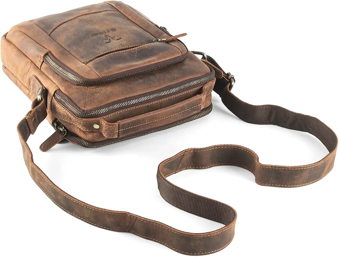 Goatter Men's Hunter Leather 11”Inch Multi Pocket Messenger Bags,  GTHT-05…