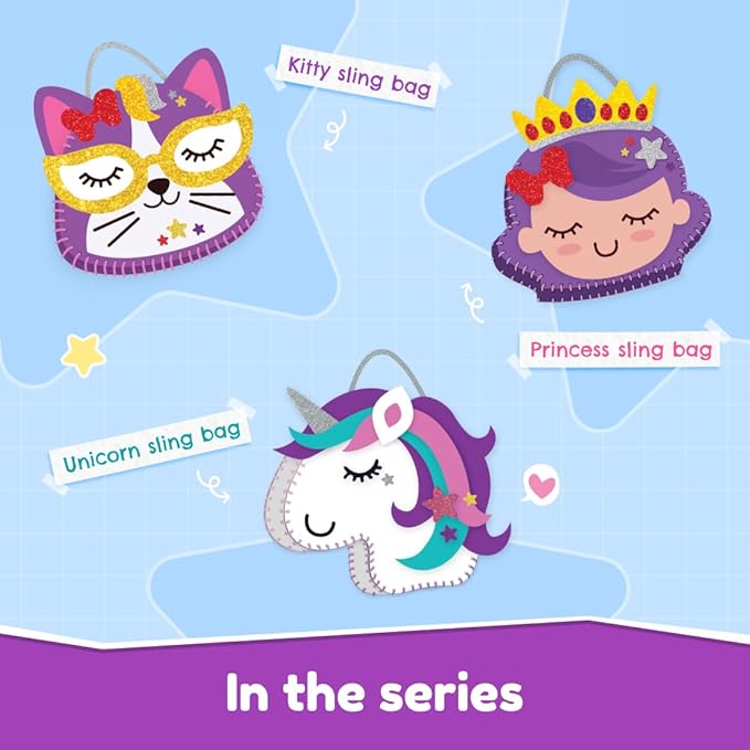 Bloomingo Art & Craft Kit | Princess Sling Bag | Fun Mess Free Arts & Craft Kit for Kids | Design Your Own Magical Diy Craft Bag