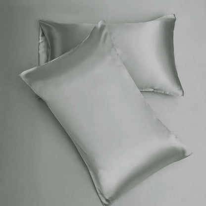 Cloth Fusion Satin Pillow Cover Set of 2 Pillow Case with 3 Satin Soft Scrunchies Silver