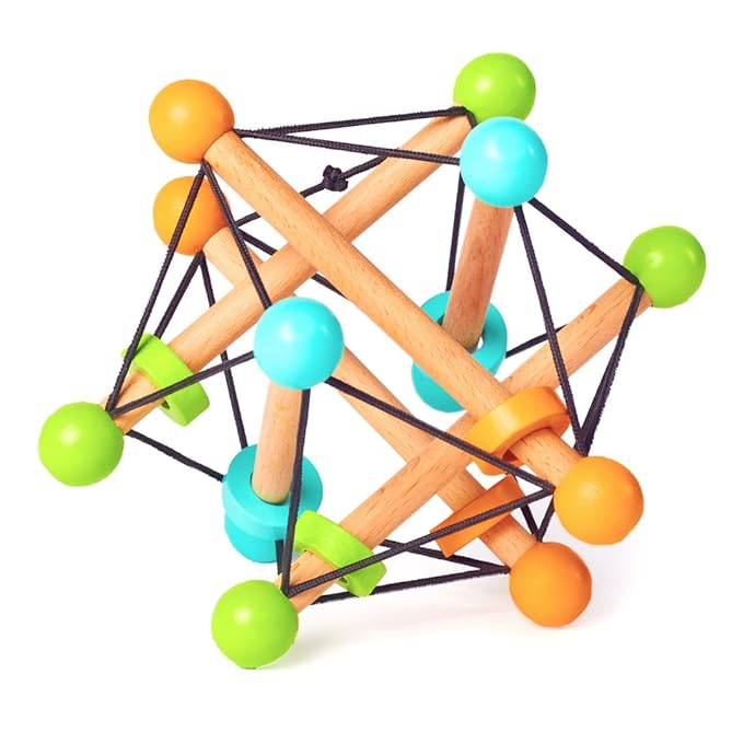 Curious Cub Montessori Geometric Rattle Ball Toy for Babies | Baby Hand Toy | Promotes Motor Skills, Hand-eye Coordination & Brain Development