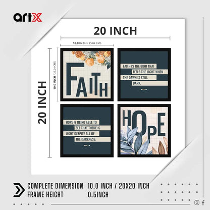 ArtX Paper Motivational Quotes Hope Faith Wall Frame Art Painting Set of 4