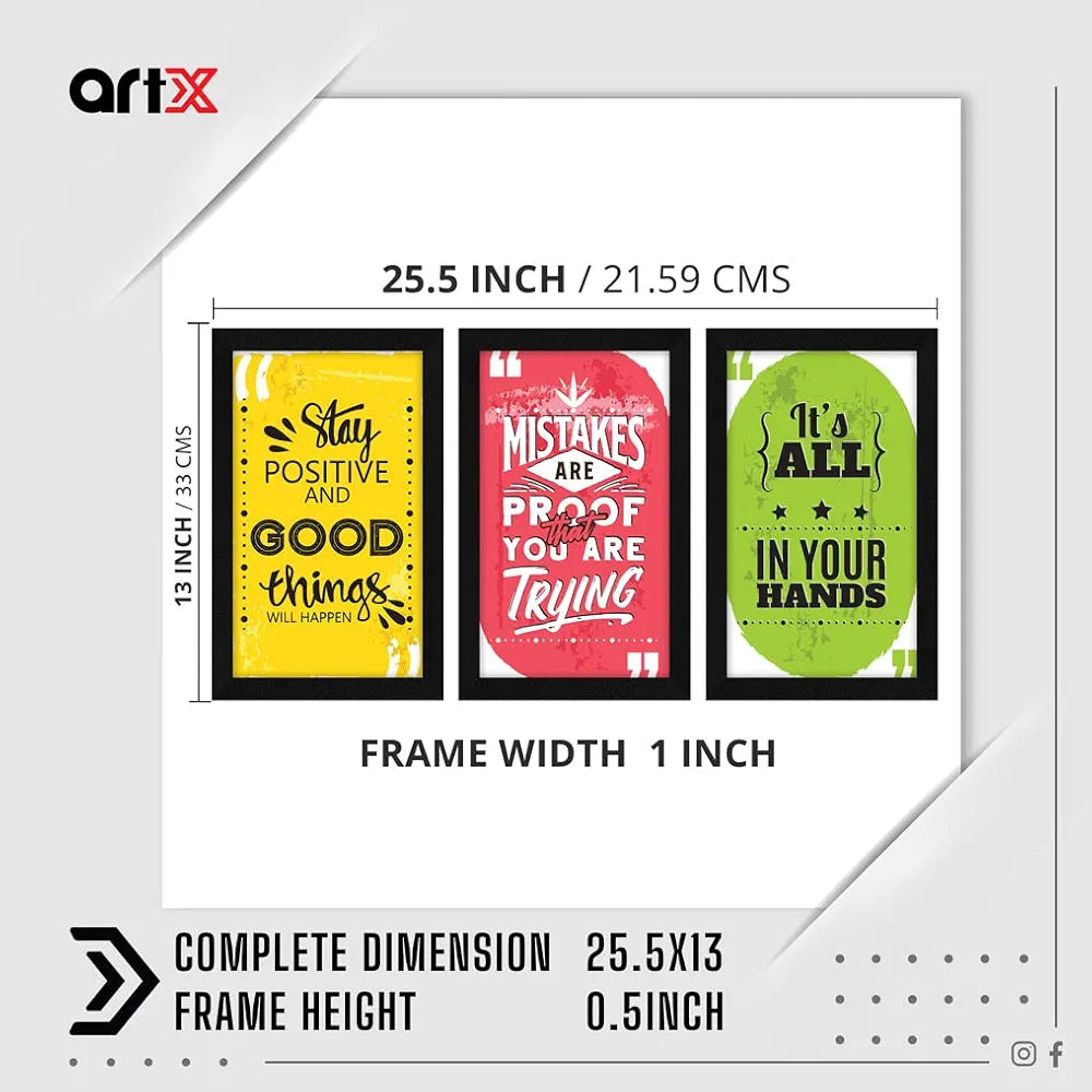 ArtX Paper Motivational Quotes Stay Positive Wall Art Painting Framed Set of 3