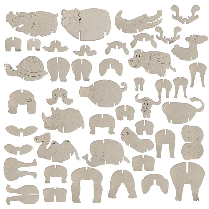 Mini Leaves 3D Animals Puzzles for Kids 12 Count | Wooden DIY Animals Puzzle Toy Set | 12 Different Shapes 3D Puzzles