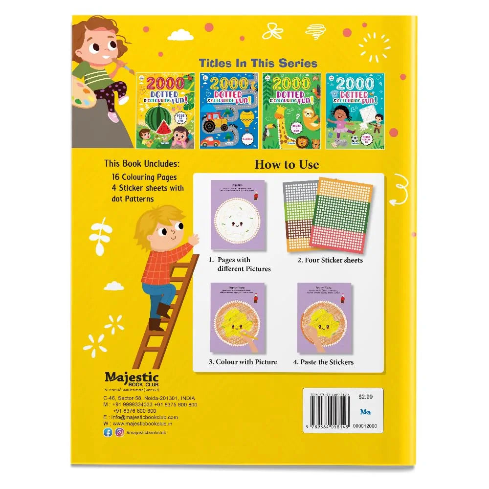 2000 Dotted Colouring Fun I Food We Eat Colouring Sticker Book for Kids Age 4+ I Packed with 2000 Stickers I 16 Pages + 4 Sticker Sheets I Fun Preschool Activity Book by Majestic Book Club