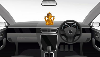 Gold Art India Handcrafted Mango Terracotta Ganesha with Golden Jewelry for Car Dashboard Home Office Decor