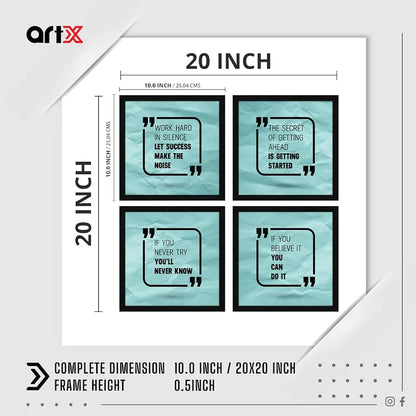 ArtX Paper Motivational Quotes AXJ00140-MOT Work Hard in Silence Wall Art Painting Set of 4