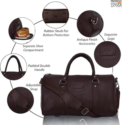 Leather World Duffle Bag for Travel with Shoe Pocket for Men and Women Made of Textured Leatherette with Detachable Shoulder Strap Cabin Bag 