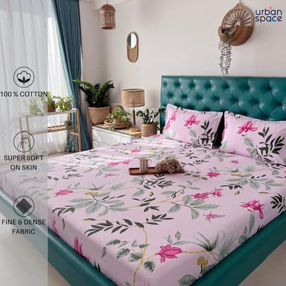 Urban Space Serene Cotton Bedsheet for Double Bed 2 Pillow Covers (Colour Bloom ray Rose Pink)