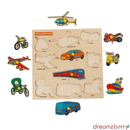 Dreamzberry Wooden Multicolor Transport Puzzle Game with Knobs for Kids Educational Toy for Pre-School