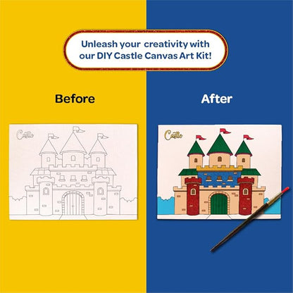 Mini Leaves Colour Me Castle DIY Canvas Art Kit with Wooden Easel, Premium Paint kit | Kids Ages 6-8- Single Piece