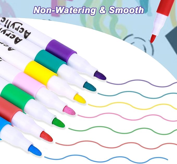 Hobby India Colourful Waterproof Acrylic Pen 12 Shades | Paint Pen Marker Set Fine Dry Tip Acrylic Markers