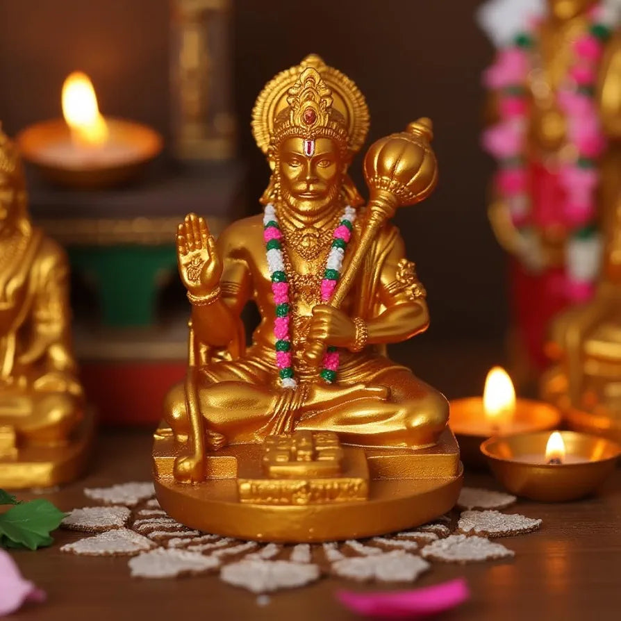 Unovate Resin Hanuman Idol for Car Dashboard Gold 10 Cm,8 Cm