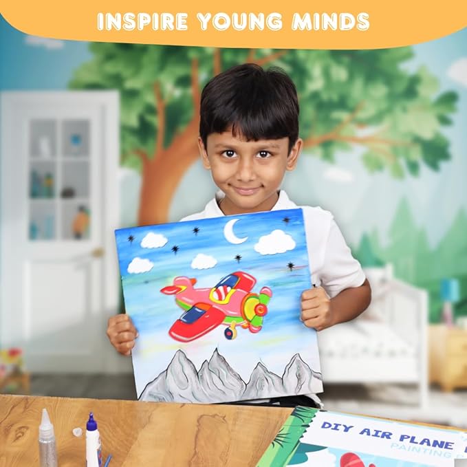 Hobby India Diy Air-plane Pre-design Canvas | Paint It Yourself Activity Art and Craft Kit for KIds
