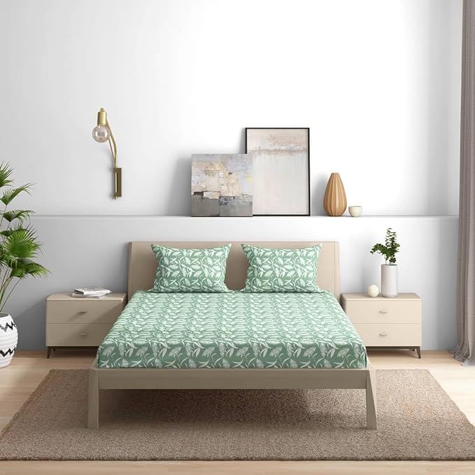 Wakefit Bedsheet For King Size Bedsheet King Size Bed Cotton 2 Pillow Covers Elastic Sheet Hester Green Colour