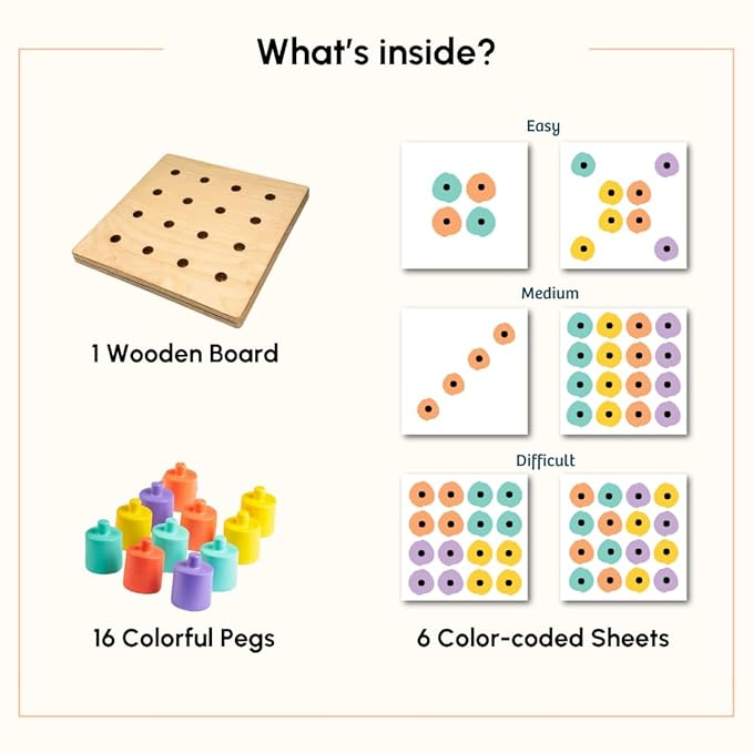 Curious Cub Montessori Stacking and Colour Matching Peg Board | Hand-eye Coordination & Brain Development