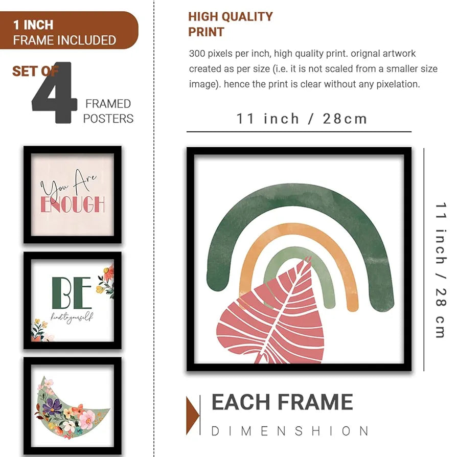 Kotart You are Enough Wall Painting with Frame for Room Set of 4