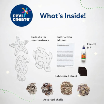 Fevicreate DIY Marine-Themed Fridge Magnet Kit Turtles, Seahorses and starfishes Designs with Art Materials All-in-one Art and Craft kit for Girls and Boys 5+ Years, Pack of 1