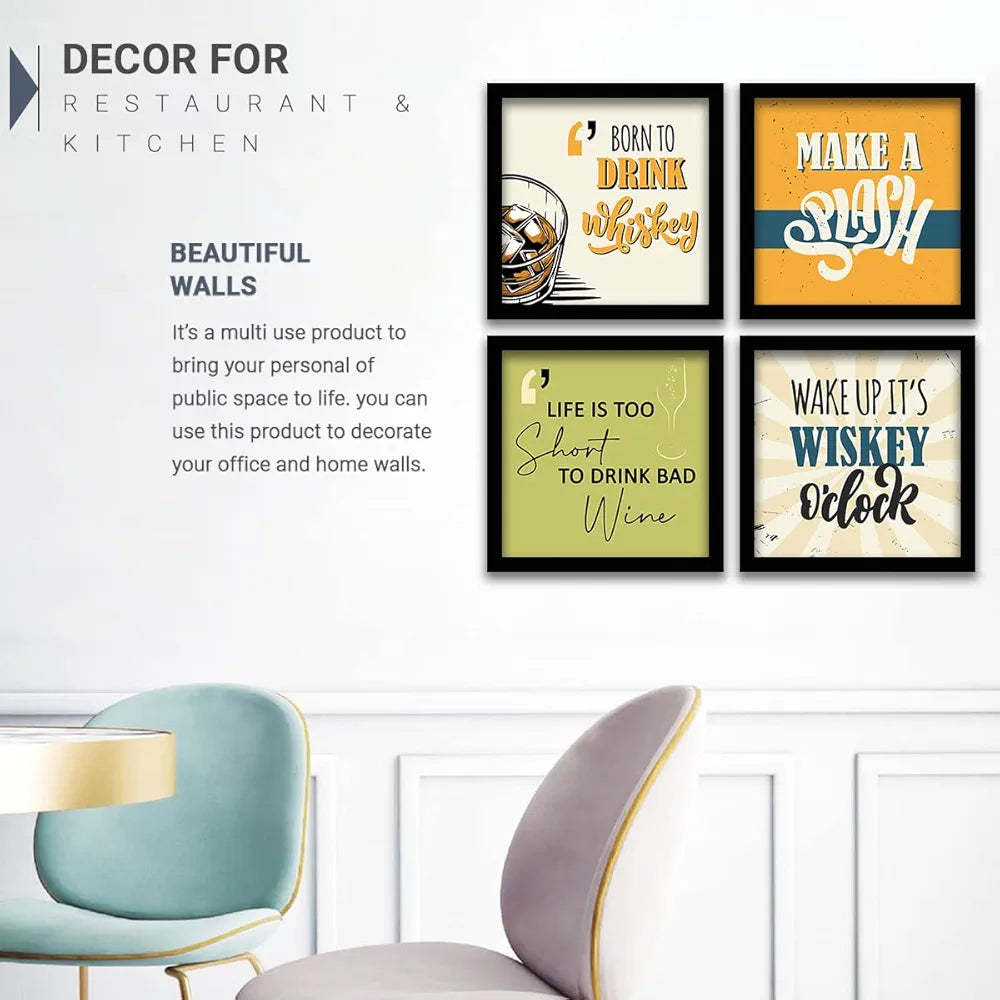 Kotart Born to Drink Framed Wall Posters for Bar Kitchen Restaurant Set of 4