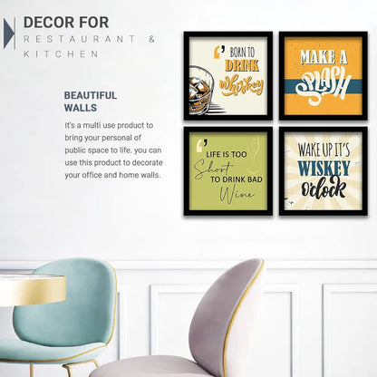 Kotart Born to Drink Framed Wall Posters for Bar Kitchen Restaurant Set of 4