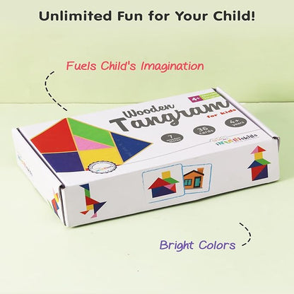 Firstcry Intelliskills Intelliskills 43 Pieces Wooden Tangram Puzzle | 7 Blocks With 36 Activity Cards Montessori Educational Gift for Kids