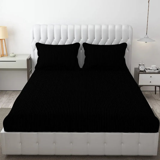 Fresh From Loom Breathable Queen Size Flat Solid Bedsheets Hotel & Home Double Bedsheet Set With 2 Pillow Covers 144 Tc Black