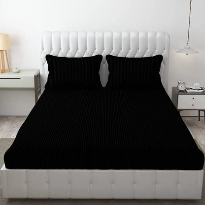 Fresh From Loom Breathable Single Size Flat Bedsheets Hotel & Home Plain Bedsheet Set with 1 Pillow Covers Black Tc 144