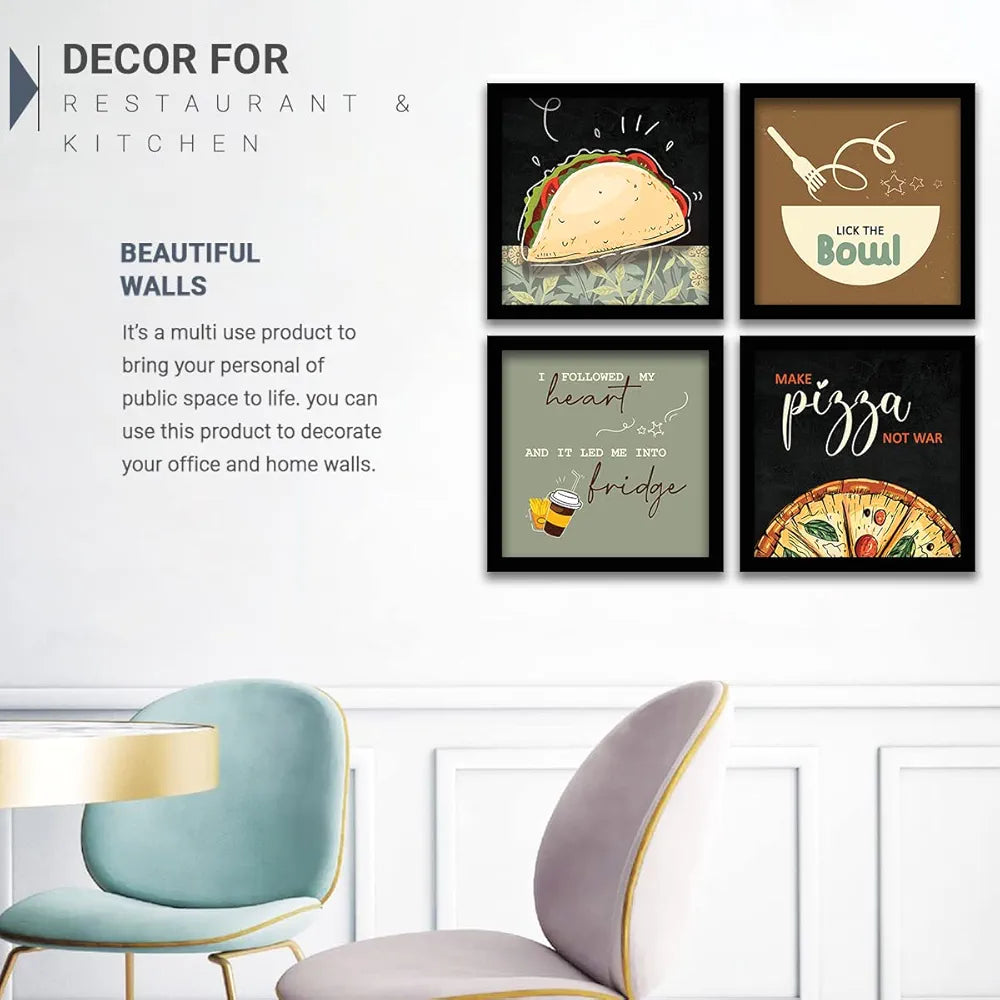 kotart Kitchen Quotes Funny Motivational Lick the Bowl Wall Paintings Set of 4 G