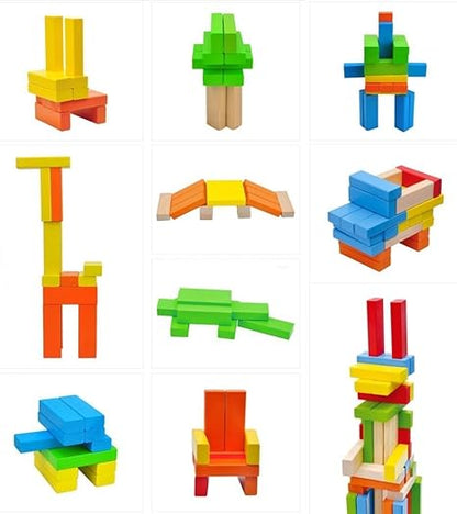 FunBlast Multi Coloured 48 PCS Blocks 4 Dices Wooden Building Stacking Toys Wooden Tumbling
