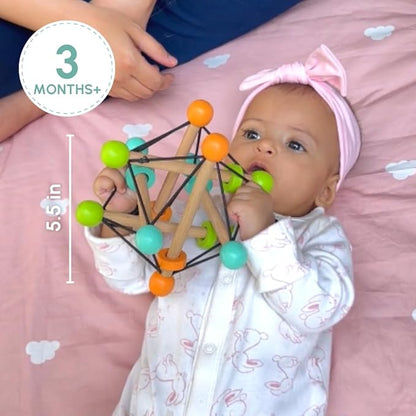 Curious Cub Montessori Geometric Rattle Ball Toy for Babies | Baby Hand Toy | Promotes Motor Skills, Hand-eye Coordination & Brain Development