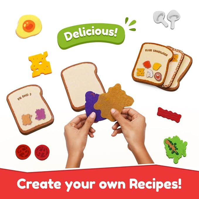 Bloomingo Pretend Play Kit Six Sneaky Sandwiches | Fun Sandwich Making Set for Kids | 100+ Fun Stickers