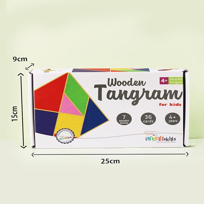 Firstcry Intelliskills Intelliskills 43 Pieces Wooden Tangram Puzzle | 7 Blocks With 36 Activity Cards Montessori Educational Gift for Kids