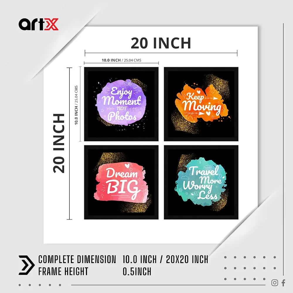 ArtX Paper Motivational Quotes AXJ00137-MOT Keep Moving Wall Art Painting With Frame Set of 4