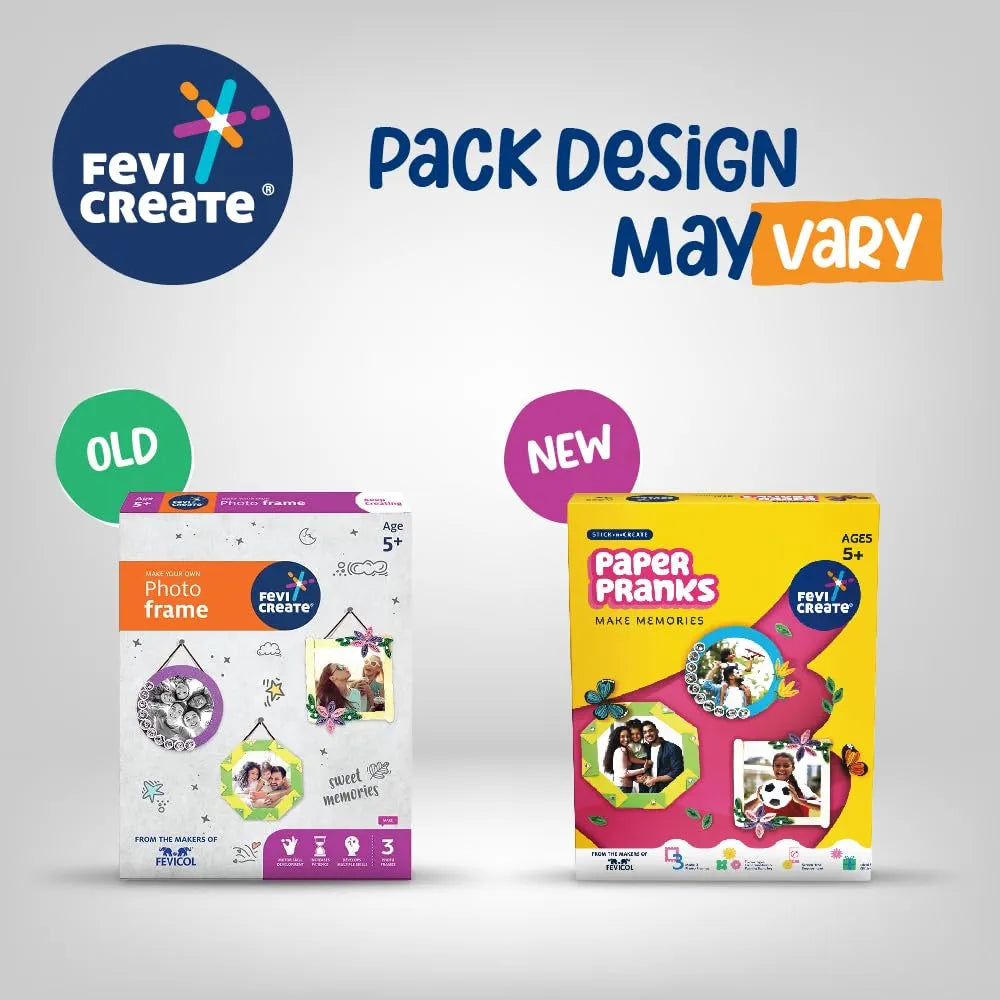 Fevicreate Photo Frame Art & Craft Kit | Make 3 Photo Frames with Origami, Quilling, Craft & More | Boost Child's Creativity | by Fevicol | Gift for Boys & Girls Age 5+ Years | Return Gift