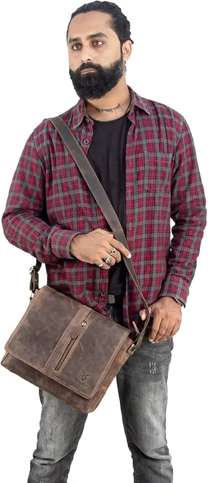 Goatter Mens Genuine Leather 11" Inch Messenger Bag