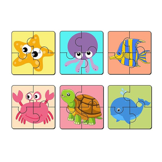Artvibes Sea Animals Jigsaw Puzzle Games for Children & Kids Age 2-5 | Toddler's Wooden 4 Pieces Puzzle | Set of 6