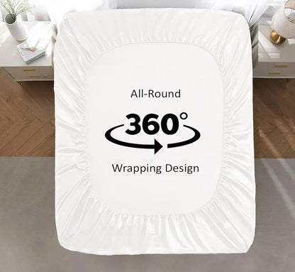 Cloth Fusion Satin Elastic Fitted Bedsheet for Double Bed King Size with 2 Pillow Covers White H603 280 TC