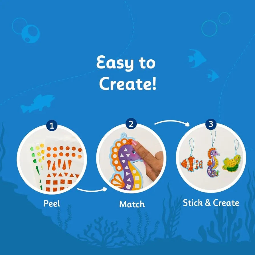 Fevicreate Stick-n-Create Mirror Magic Ocean Adventures Kit | Multi-Coloured Sparkly Stickers | Ocean Creature Templates | Travel Friendly | Boosts Creativity | Screen-Free Play | Gifting | Ages 3 +