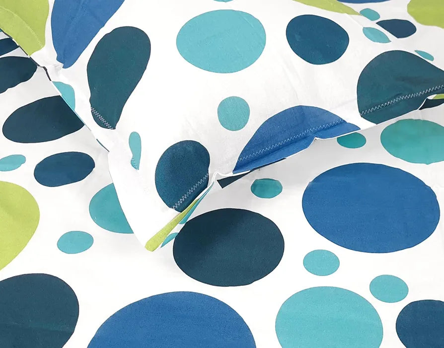 Divine Casa 144 TC 100% Cotton Single Bedsheet with 1 Pillow Cover Geometric Pattern Colour Blue Lagoon
