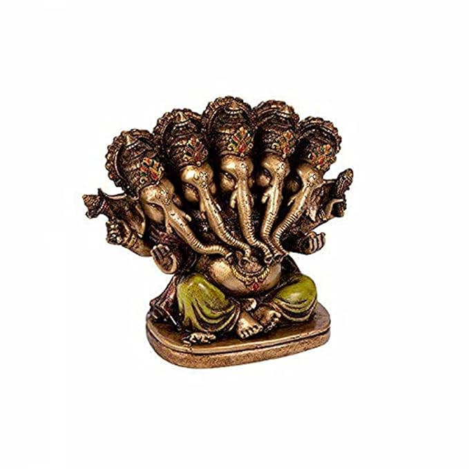 Indicast Resin 5" Inch Panchmukhi Lord Ganesha Hindu God Ganesh Ganpati Idol Figurine for Home Office House Warming Statue Murti