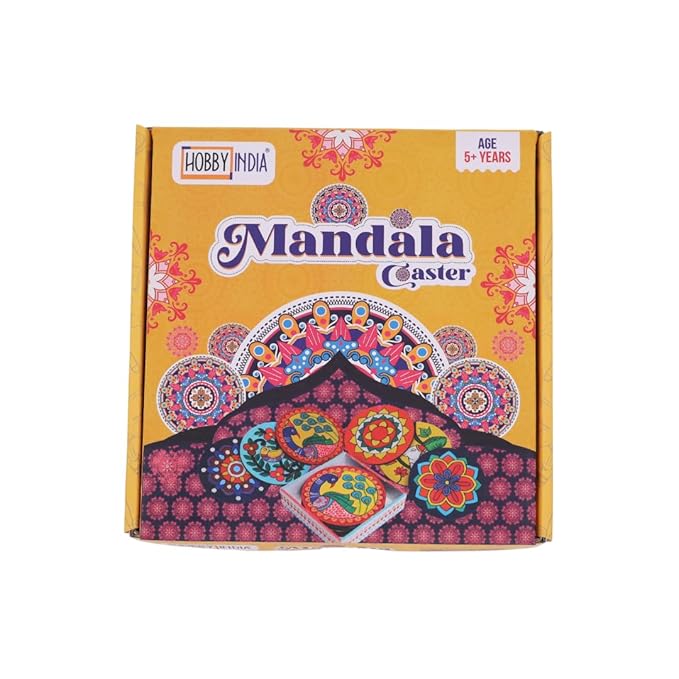 Hobby India Mandala Coaster Diy Painting Kit | Arts & Crafts Set for Kids & Adults (Ages 5+) | Includes Acrylic Paints & Brush