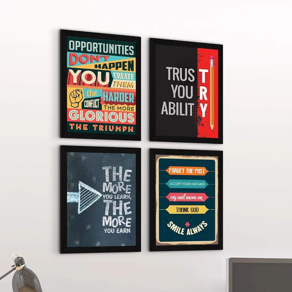ArtX Paper Motivational Quotes Wall Frames AXF00115-MOT Set of 4