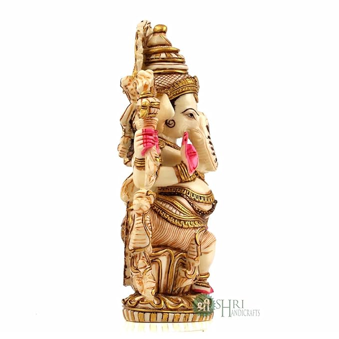 Indicast Resin 8" Inch Lord Ganesha Sitting Gold Painting Hindu God Ganesh Ganpati Idol Figurine | Home Office
